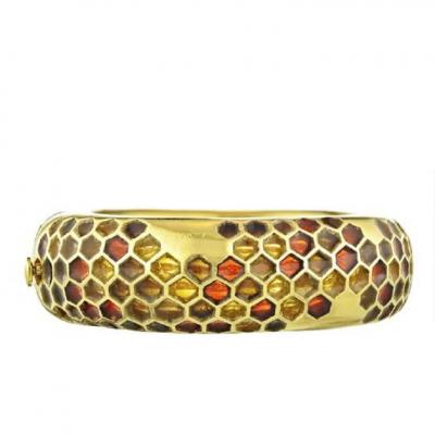 Angela Cummings ANGELA CUMMINGS 18K YELLOW GOLD PLIQUE A JOUR LARGE HONEYCOMB BANGLE BRACELET