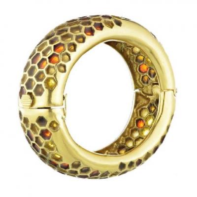 Angela Cummings ANGELA CUMMINGS 18K YELLOW GOLD PLIQUE A JOUR LARGE HONEYCOMB BANGLE BRACELET