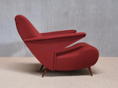Angelo Banfi Important Angelo Banfi Reclining Armchair in Dedar Wool and Walnut Italy 1944