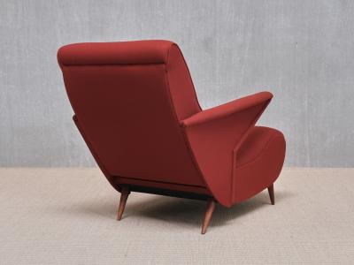 Angelo Banfi Important Angelo Banfi Reclining Armchair in Dedar Wool and Walnut Italy 1944