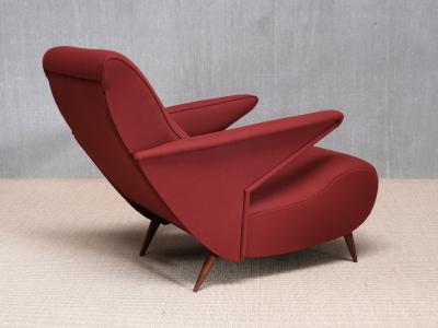 Angelo Banfi Important Angelo Banfi Reclining Armchair in Dedar Wool and Walnut Italy 1944