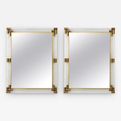 Angelo Barovier Pair of Large Rectangular Clear Murano Glass and Brass Mirrors Italy 2022