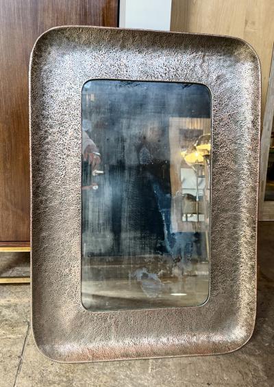 Angelo Bragalini Hammered Nickel Plated Copper Mirror by Angelo Bragalini Italy 1960