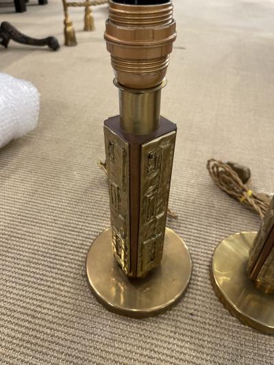 Angelo Brotto 1960s Bronze and wood table lamps by Angelo Brotto