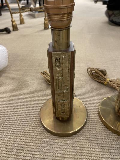 Angelo Brotto 1960s Bronze and wood table lamps by Angelo Brotto