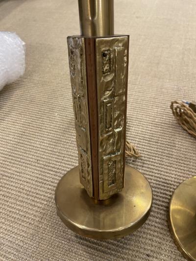 Angelo Brotto 1960s Bronze and wood table lamps by Angelo Brotto