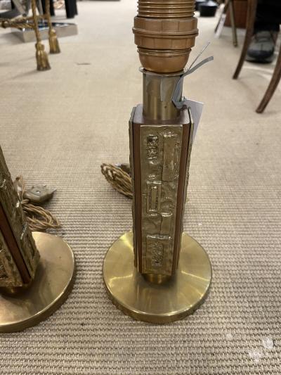 Angelo Brotto 1960s Bronze and wood table lamps by Angelo Brotto