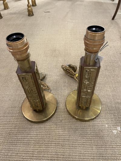 Angelo Brotto 1960s Bronze and wood table lamps by Angelo Brotto