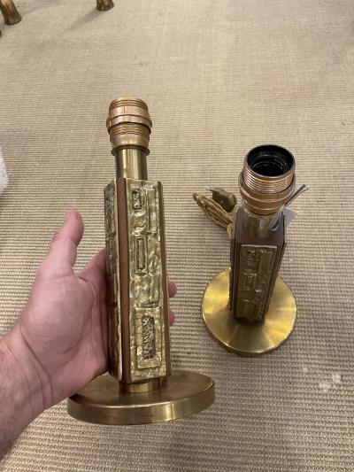 Angelo Brotto 1960s Bronze and wood table lamps by Angelo Brotto