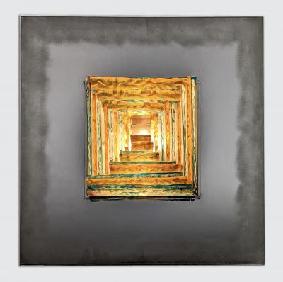 Angelo Brotto ASYMMETRIC PAIR OF STEEEL AND MURANO GLASS SCONCES 1970 