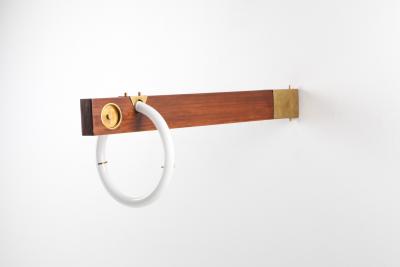 Angelo Brotto Angelo Brotto Neon Wall Light In Walnut Brass 1970s