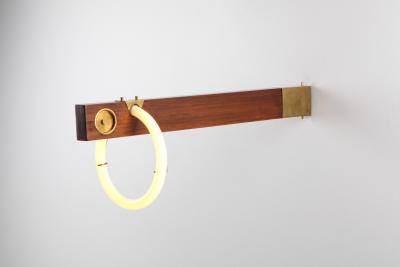 Angelo Brotto Angelo Brotto Neon Wall Light In Walnut Brass 1970s