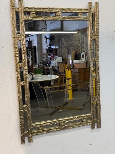 Angelo Brotto Angelo Brotto Sculptural Brass Mirror Italy 1970s