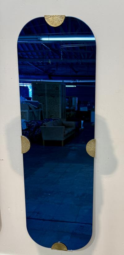 Angelo Brotto Blue Glass Wall Mirror by Angelo Brotto Italy 1970s