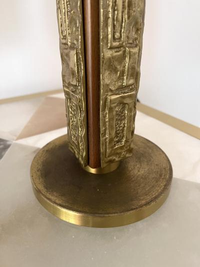 Angelo Brotto Pair of Brass and Wood Sculpture Lamps by Angelo Brotto for Esperia Italy 1970s