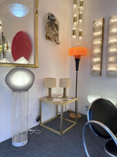 Angelo Brotto Pair of Brass and Wood Sculpture Lamps by Angelo Brotto for Esperia Italy 1970s