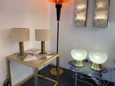 Angelo Brotto Pair of Brass and Wood Sculpture Lamps by Angelo Brotto for Esperia Italy 1970s
