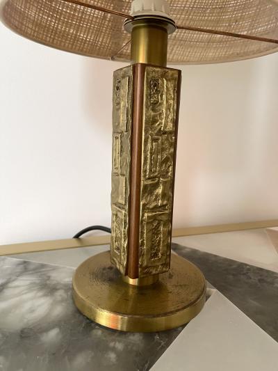 Angelo Brotto Pair of Brass and Wood Sculpture Lamps by Angelo Brotto for Esperia Italy 1970s