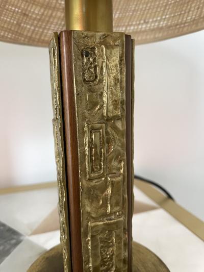 Angelo Brotto Pair of Brass and Wood Sculpture Lamps by Angelo Brotto for Esperia Italy 1970s