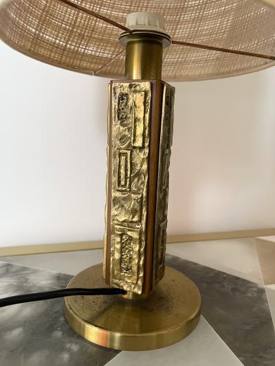 Angelo Brotto Pair of Brass and Wood Sculpture Lamps by Angelo Brotto for Esperia Italy 1970s