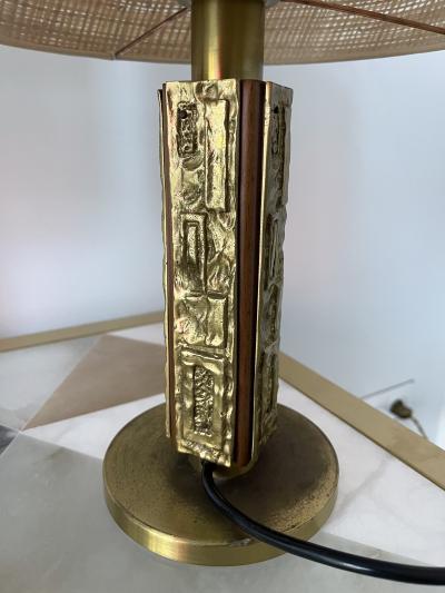 Angelo Brotto Pair of Brass and Wood Sculpture Lamps by Angelo Brotto for Esperia Italy 1970s