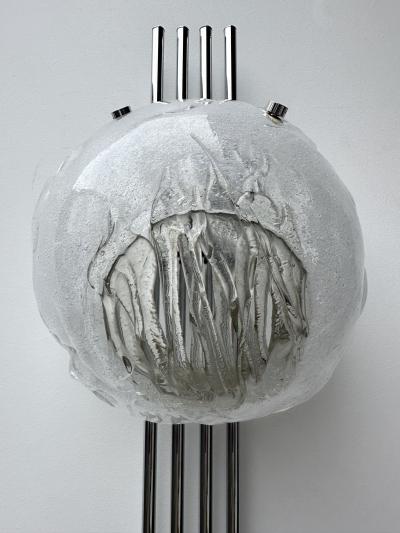 Angelo Brotto Pair of Murano Glass and Metal Chrome Sconces by Esperia Italy 1970s