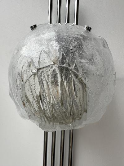 Angelo Brotto Pair of Murano Glass and Metal Chrome Sconces by Esperia Italy 1970s