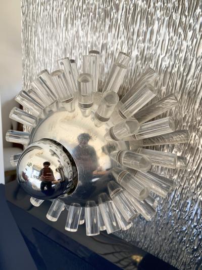 Angelo Brotto Pair of Stainless Steel Lucite Sconces by A Brotto for Esperia Italy 1970