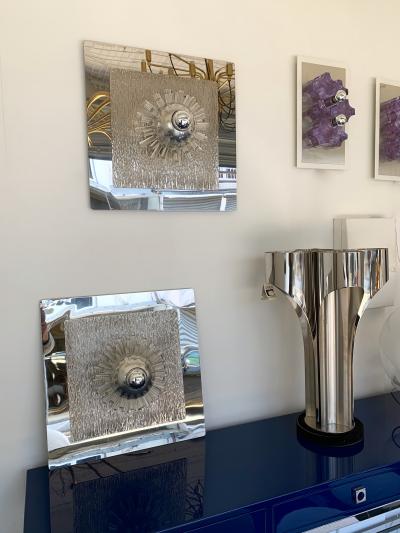 Angelo Brotto Pair of Stainless Steel Lucite Sconces by A Brotto for Esperia Italy 1970