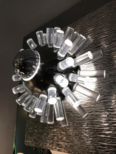 Angelo Brotto Pair of Stainless Steel Lucite Sconces by A Brotto for Esperia Italy 1970