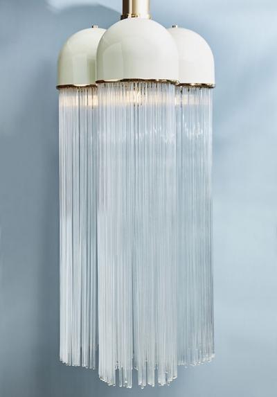 Angelo Brotto Vintage Angelo Brotto for Esperia Chandelier in Enameled Metal with Glass Rods