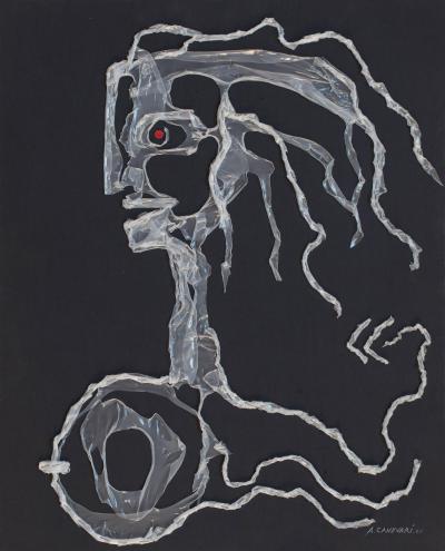 Angelo Canevari Head of a Woman Surrealist Drawing of a Lady Made With Melted Polyethylene