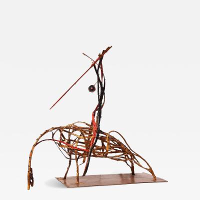 Angelo Canevari Picador Bullfighter Resin and Metal Orange Sculpture of a Bullfighter 2004