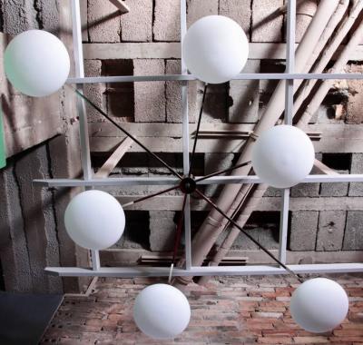 Angelo Lelli 1 of 2 Large Chrome and Glass Flush Mounts in the Manner of Angelo Lelli