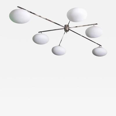 Angelo Lelli 1 of 2 Large Chrome and Glass Flush Mounts in the Manner of Angelo Lelli