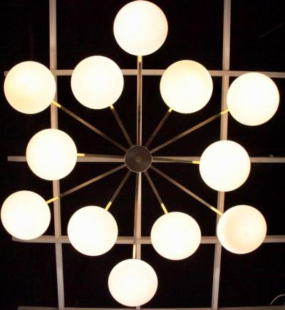 Angelo Lelli 1 of 2 Monumental Brass and Glass Flush Mount in the Manner of Angelo Lelli