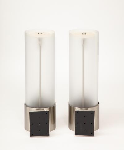 Angelo Lelli Lelii Angelo Lelii Arredoluce Large Nickel Frosted Opaline Glass Sconces Italy 