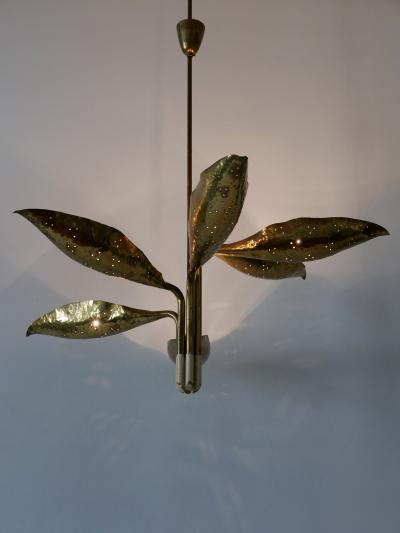 Angelo Lelli Lelii Angelo Lelii Hammered Perforated Brass Chandelier for Arredoluce Italy 1950s