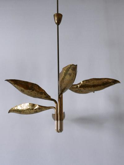 Angelo Lelli Lelii Angelo Lelii Hammered Perforated Brass Chandelier for Arredoluce Italy 1950s