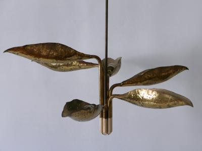 Angelo Lelli Lelii Angelo Lelii Hammered Perforated Brass Chandelier for Arredoluce Italy 1950s