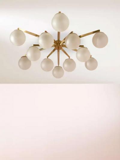 Angelo Lelli Lelii Angelo Lelii certified Stella a 12 brass glass chandelier by Arredoluce 1958