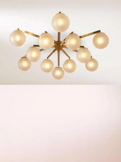 Angelo Lelli Lelii Angelo Lelii certified Stella a 12 brass glass chandelier by Arredoluce 1958