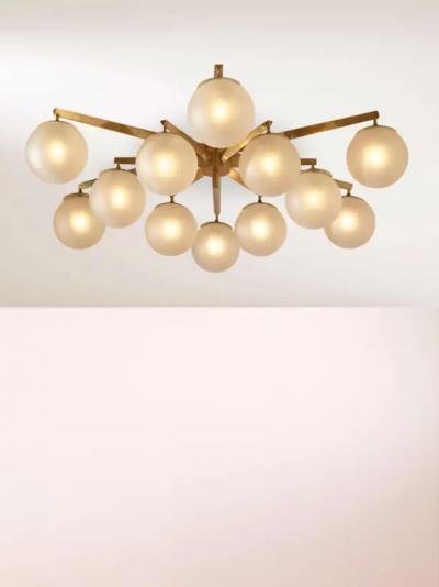 Angelo Lelli Lelii Angelo Lelii certified Stella a 12 brass glass chandelier by Arredoluce 1958