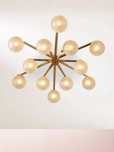 Angelo Lelli Lelii Angelo Lelii certified Stella a 12 brass glass chandelier by Arredoluce 1958