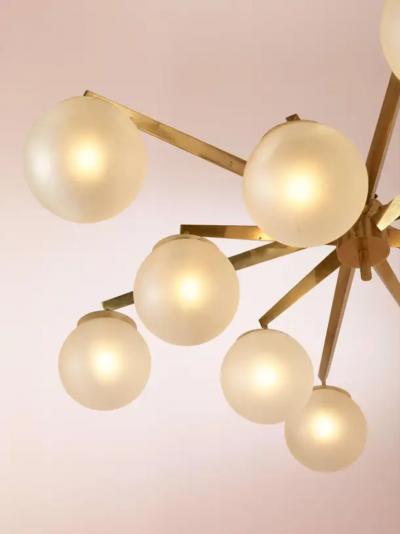 Angelo Lelli Lelii Angelo Lelii certified Stella a 12 brass glass chandelier by Arredoluce 1958