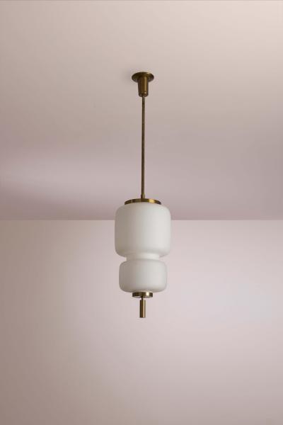 Angelo Lelli Lelii Angelo Lelii certified brass and glass pendant light by Arredoluce Italy 1950s