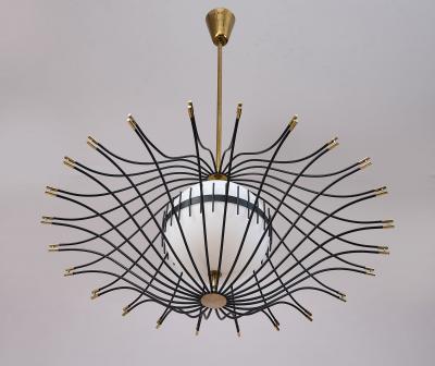 Angelo Lelli Lelii Angelo Lelii for Arredoluce Rare and Exceptional Chandelier Italy 1950s
