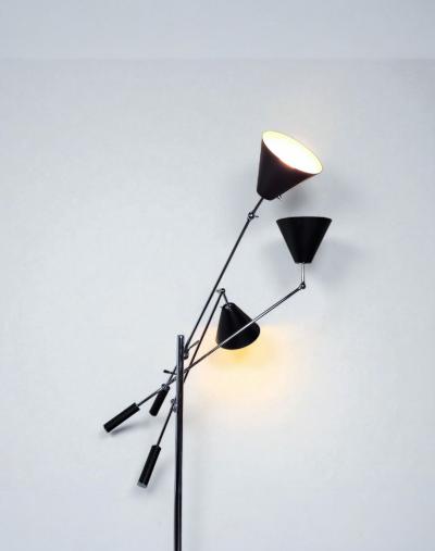 Angelo Lelli Lelii Angelo Lelli Arredoluce Model12128 Triennale Chrome Floor Lamp Italy 1950s