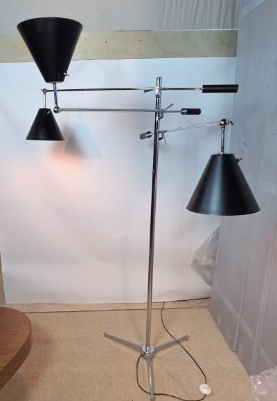 Angelo Lelli Lelii Angelo Lelli Arredoluce Model12128 Triennale Chrome Floor Lamp Italy 1950s
