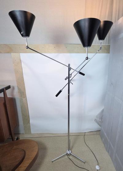 Angelo Lelli Lelii Angelo Lelli Arredoluce Model12128 Triennale Chrome Floor Lamp Italy 1950s